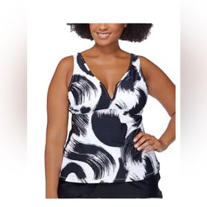 Raisins Curve Plus Size 24W Tanzania Tankini Black White NWT Soft Cups